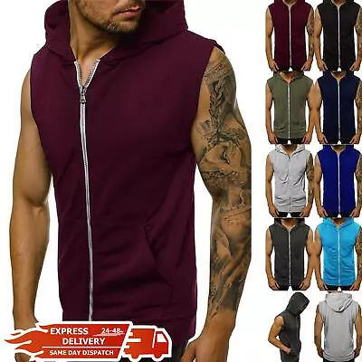 Buy Mens Zip Up Gillet Hoodie Hooded Sleeveless Sweatshirt Lightweight Hoody Top • 6.49£