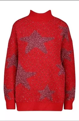 Buy Christmas Jumper Red Embellished Tinsel Stars Boohoo Party Small BNWT UK 6,8, 10 • 21.99£