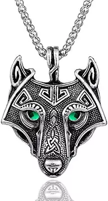 Buy Seraphis Norse Wolf Head Pendant Viking Necklace Animal Jewelry Rhinestone Eyes • 7.49£
