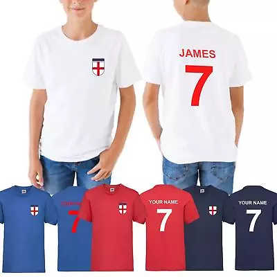 Buy  Kids Boys Girls Personalised England Football T-Shirt Name Number Birthday Tee • 8.99£