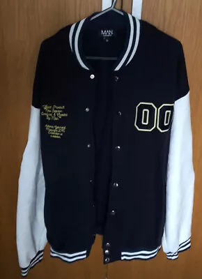 Buy Boohoo Man Navy & White Baseball/Varsity Style Jacket Size XL • 20£