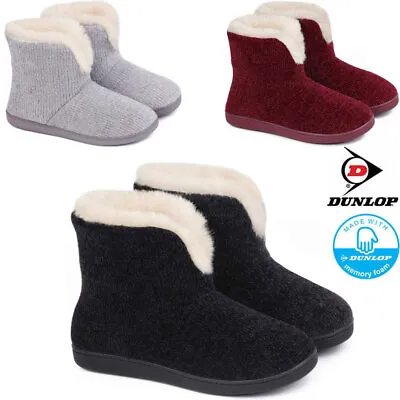 Buy Ladies Slippers Women Dunlop Memory Foam Fur Thermal Ankle Boots Warm Shoes Size • 11.95£