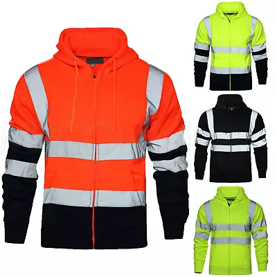Buy Hi Viz Vis Hoodie High Visibility Workwear Full Zip Sweatshirt Reflective Jacket • 19.95£