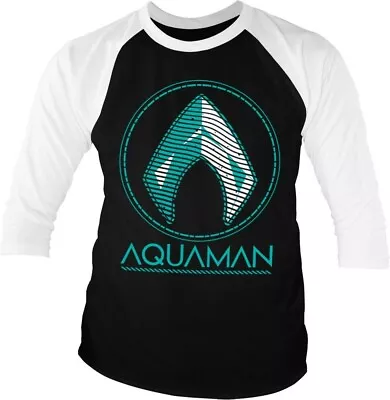 Buy Aquaman Distressed Shield Baseball 3/4 Sleeve Tee T-Shirt White-Black • 35.08£