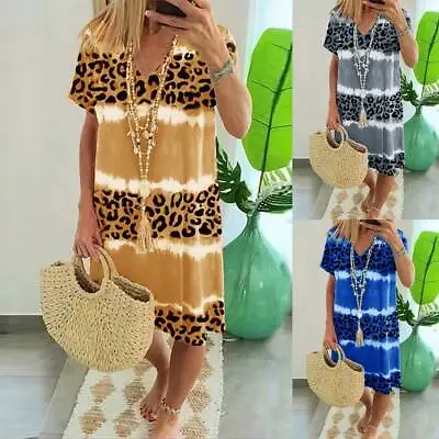 Buy Women Boho Summer Holiday Dress Ladies Beach Loose Tie Dye Sun Dresses Size 6-20 • 11.99£