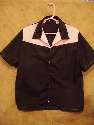 Buy    Men's Pink Black Yoke Rockabilly 1950's Style Bowling Shirt! Size M! Vintage • 44£