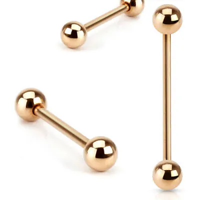 Buy GOLD SS Rose Gold BLACK  Tongue Bar  Barbell Body Piercing Eyebrow Tragus Jewell • 1.99£