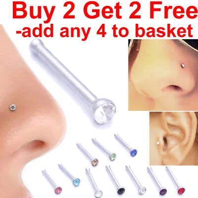 Buy Nose Studs Surgical Steel Silver Straight Crystal Nose Stud Tragus Bar Stud Pin • 0.99£