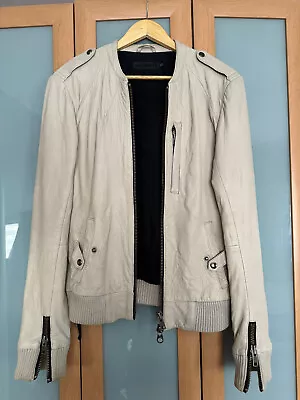 Buy All Saints Stones Channel Leather Bomber Light Cream / White Size Small S • 59.99£