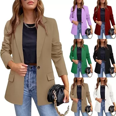 Buy Women Business Jackets Long Sleeve Blazer Ladies Open Front Work Casual Plain • 19.99£