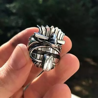 Buy Stainless Tribal Mythology Totem Tiki Biker Steel Amulet Unique Jewelry Rings • 11.30£