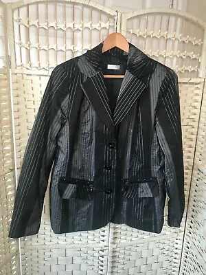 Buy Bonita Jacket Black Grey Wide Stripe Size UK 18 Zipped Pockets Lightweight • 11.95£