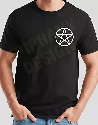 Buy Pentagram Pagan Men's T-Shirt Breast Design Wicca Crowley Satanic Devil Gothic • 9.99£