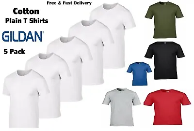 Buy Gildan T Shirts Mens 5 Pack Cotton Plain Tshirt Heavy Top Wholesale S-XL Men New • 14.99£