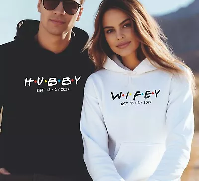 Buy Hubby And Wifey Friends Style Personalised Wedding Hoody, Just Married Hoody • 21.99£