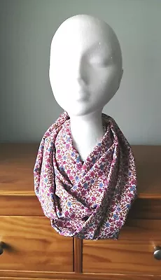 Buy Ladies Double Loop Infinity Scarf Pink, Blue And Gold Floral Print Design  • 6.99£