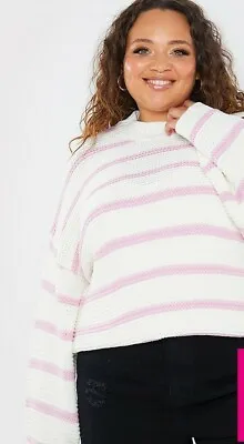 Buy In The Style Curve X Billie Faiers Stripe Jumper Pink Size 26 - 28 UK BRAND NEW • 12.99£