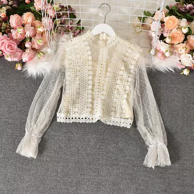 Buy Hollow Lady Lace Mesh Floral Out T Shirt Blouse Top Puff Sleeve Casual Chic • 15.09£