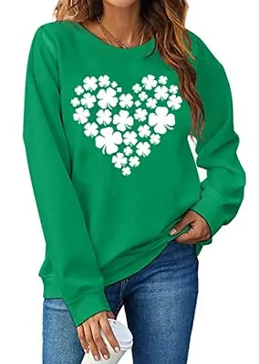 Buy St. Patrick's Day Sweatshirt Women Shamrock Heart Shirts Irish XX-Large Green4 • 47.67£