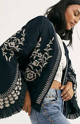 Buy Free People Paisley Park Embroidered Bed Jacket Size XS • 207.89£