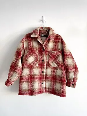 Buy ZARA Women's Oversized Overshirt Jacket XS Shacket Red Beige Plaid Jacket • 34£