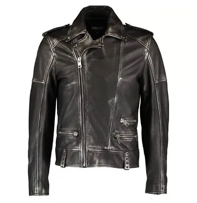 Buy £1,145 JUST CAVALLI Black & Brush Silver Studded Leather Biker Jacket - Italy • 779.99£
