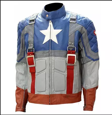 Buy Blue , Red And Black Captain America First Avenger Jacket Made From Real Leather • 120£