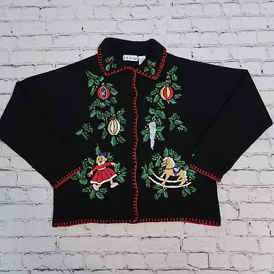 Buy Vtg Bp Design Christmas Ornament Holly Knit Cardigan Sweater Embroidered Sz L • 30.71£