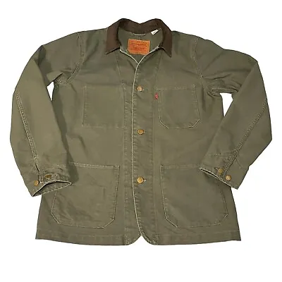 Buy Levi's Denim 30s Style Chore Jacket Mens Large Dark Green 100% Cotton Button Up • 54.99£