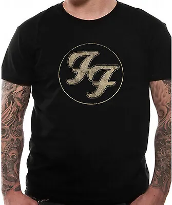Buy Foo Fighters FF Gold Logo T Shirt Official Distressed Dave Grohl Black NEW S-2XL • 15.49£