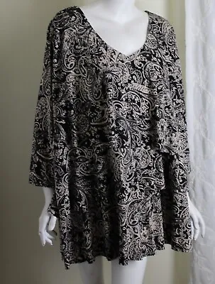 Buy Susan Graver Sz 3X Beige Black Layered Fluttered Liquid Knit Blouse Shirt Top • 56.38£