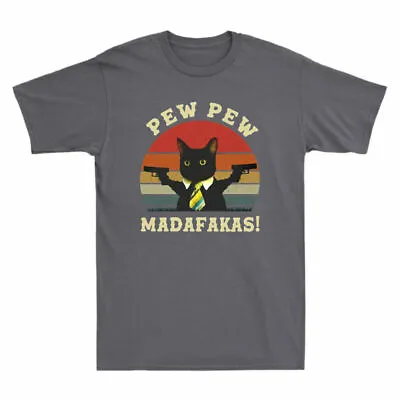 Buy T-Shirt Pew Black Black Tee Retro Pew Vintage Cotton Sunset Madafakas Top Cat • 14.99£
