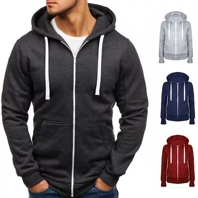 Buy Mens Zip Up Fleece Hoodie Hoody Coat Winter Warm Jacket Hooded Track Tops UK • 9.66£