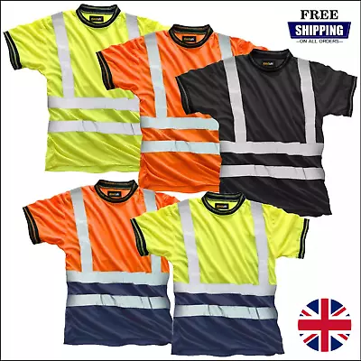 Buy Men's Hi Vis Crew Neck T-Shirt Short Sleeve Lightweight Work Safety Top S-3XL UK • 5.99£