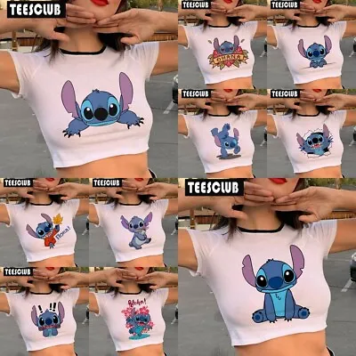Buy Women 3D Lilo Stitch Casual Short Sleeve Crop Tops Cropped T-Shirt Tee Top Gift • 9.37£