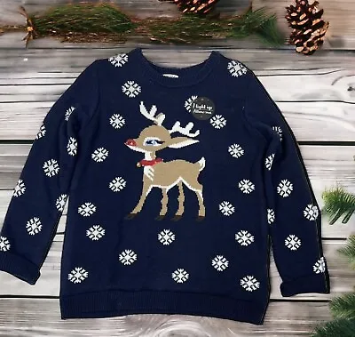 Buy Light Up Christmas Sweater Pullover Navy Knit Size L Reindeer Snowflakes Party • 18.89£