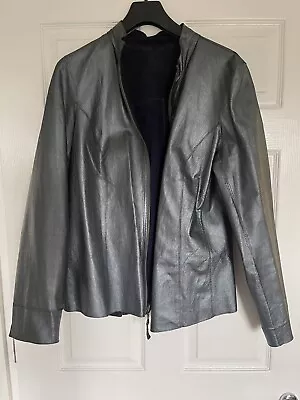 Buy Reversible Metallic Blue Leather Jacket Approx Size Medium • 15£