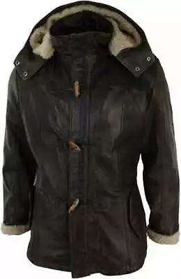 Buy Men's Duffle Over Coat Trench Hooded Long Genuine Sheepskin Leather Jacket • 114.99£