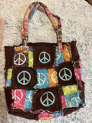 Buy BOHO Patchwork Peace Tote Bag ☮️ Cotton Tie Dye Flower Bag Hippie Heart Y2K • 22.73£