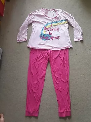 Buy I Believe In Unicorn Pink Pyjamas Size 12-14 • 4.50£