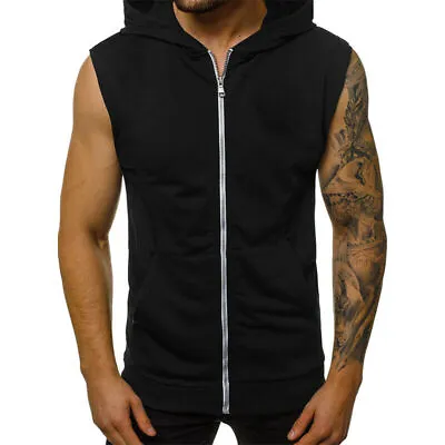 Buy Mens Hooded Tank Top Plain Bodybuilding Muscle Sleeveless Sweatshirt Casual Vest • 9.55£