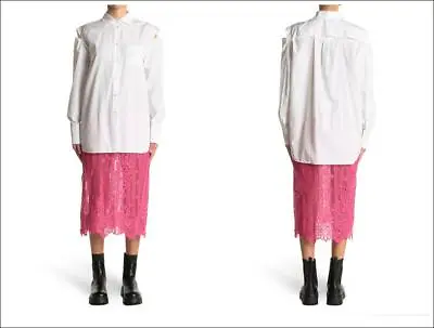 Buy 3.2k New Valentino Shirt Dress White Poplin Lace Skirt Pink Attached IT38 S/M/L • 576.19£