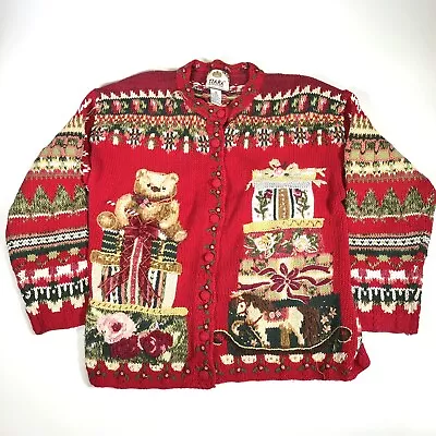 Buy Vintage Tiara International Christmas Sweater Cardigan Embroidered Ugly Red • 18.56£