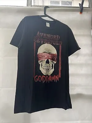 Buy Avenged Sevenfold T-shirt Black Band Print Men’s Size L God Damn A7x • 19.99£