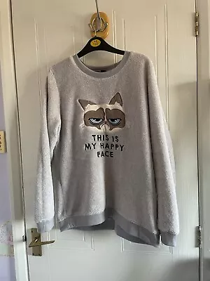 Buy Ladies Fluffy Grumpy Cat Pyjama Set Size 10 • 12.50£