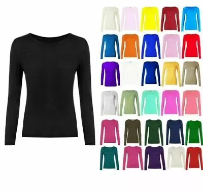 Buy Girls Kids Plain Basic Long Sleeve Round Neck T-shirt Stretch School Tee Top • 5.49£