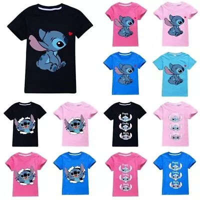Buy Kids Boys Girls Lilo And Stitch 100% Cotton T-Shirt Cartoon Short Sleeve Top Tee • 7.99£