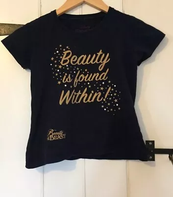 Buy Girls Navy Beauty And The Beast T Shirt • 6£