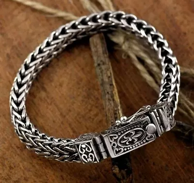 Buy Men's Solid Stainless Steel Biker Punk Engraved Foxtail Bracelet Jewellery Gift • 14.95£