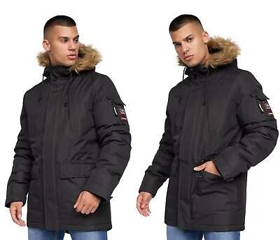 Buy Crosshatch Mens Padded Parka Waterproof Coat Fur Hood Winter Heavy Warm Jacket • 39.99£